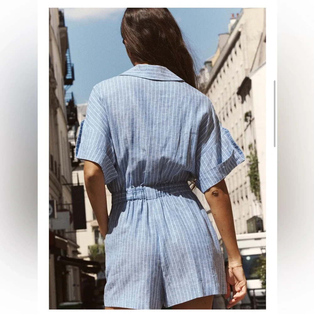 Striped linen blend short Women's Jumpsuit